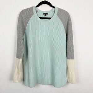 Talbots Women L Blue Gray Colorblock Ribbed Lambswool Blend Raglan Sweater Tunic